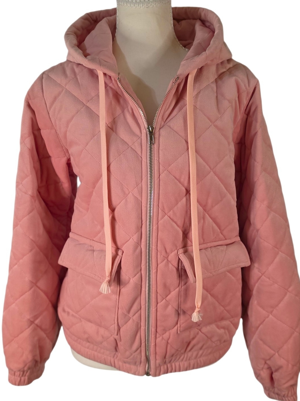 BiBi Quilted Hooded Zip Jacket in Pink